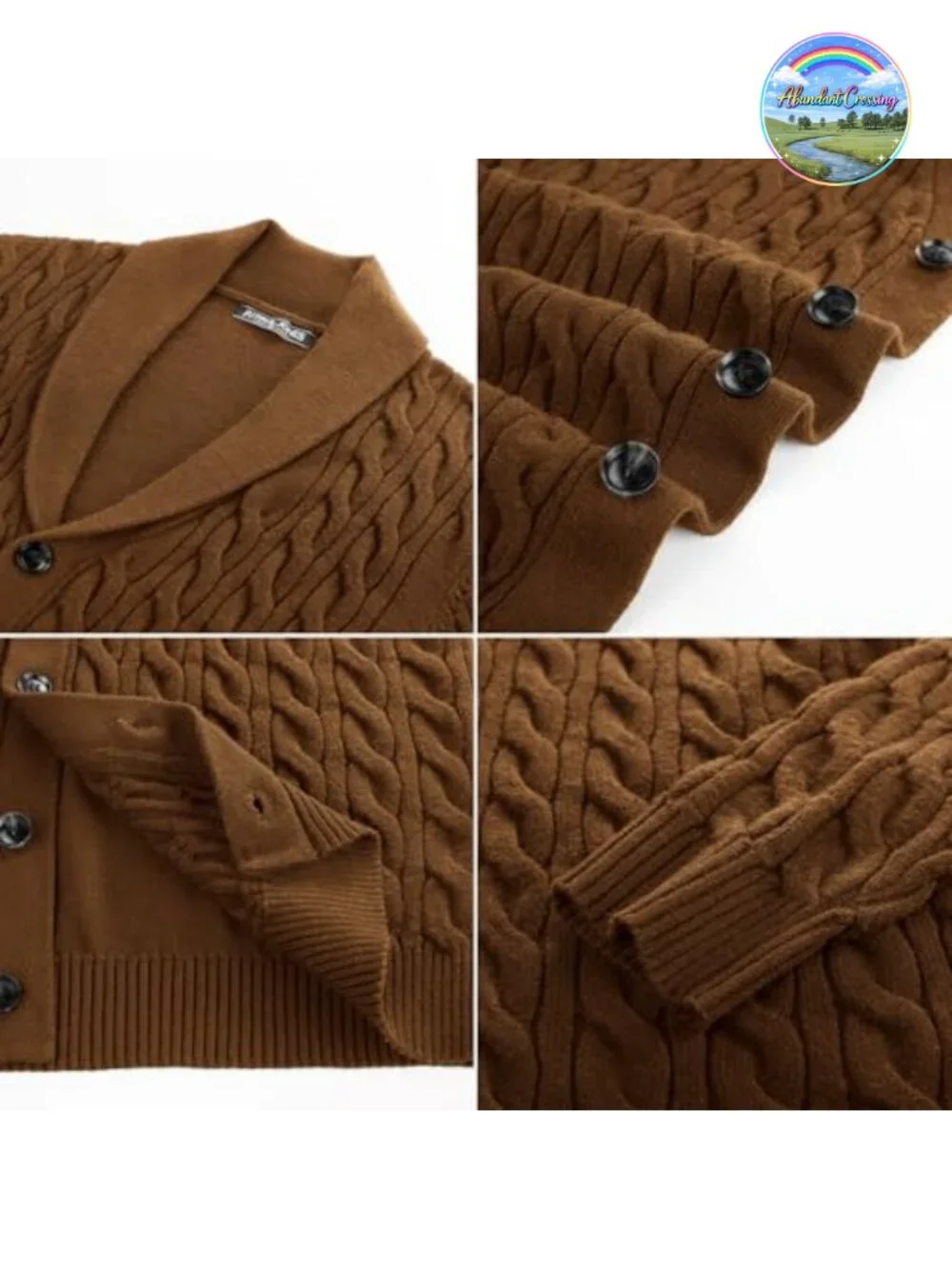 Mens Cable Knit Cardigan Button Down Shawl Collar Sweater Long Sleeve